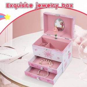 TAOPU Musical Jewellery Box for Girls with 2 Drawers, Kids Toys Music Box with Spinning Ballerina,Girls Gift for 3-12 Years Old Jewel Storage Box - 3