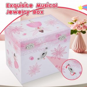 TAOPU Musical Jewellery Box for Girls with 2 Drawers, Kids Toys Music Box with Spinning Ballerina,Girls Gift for 3-12 Years Old Jewel Storage Box - 4
