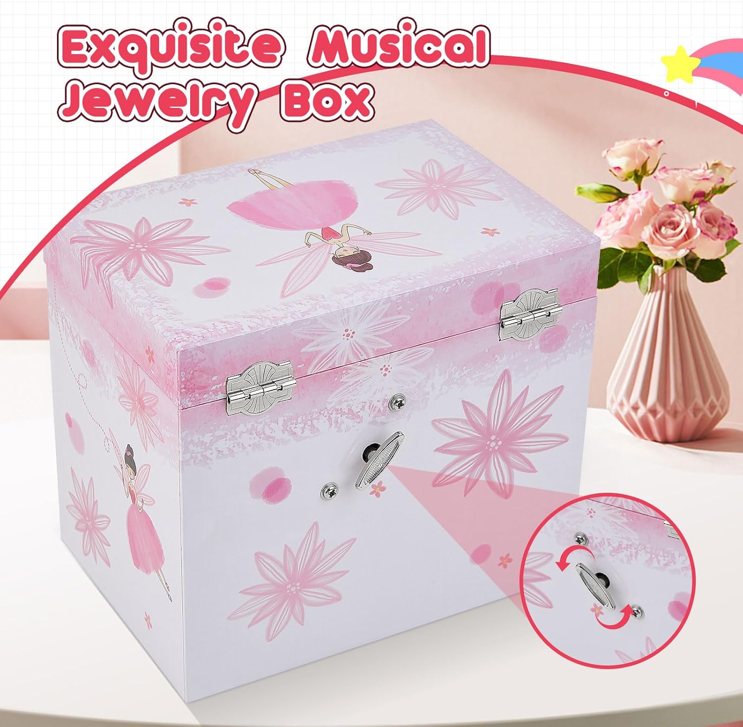 TAOPU Musical Jewellery Box for Girls with 2 Drawers, Kids Toys Music Box with Spinning Ballerina,Girls Gift for 3-12 Years Old Jewel Storage Box - 4