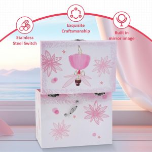 TAOPU Musical Jewellery Box for Girls with 2 Drawers, Kids Toys Music Box with Spinning Ballerina,Girls Gift for 3-12 Years Old Jewel Storage Box - 5