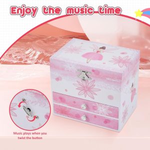TAOPU Musical Jewellery Box for Girls with 2 Drawers, Kids Toys Music Box with Spinning Ballerina,Girls Gift for 3-12 Years Old Jewel Storage Box - 6