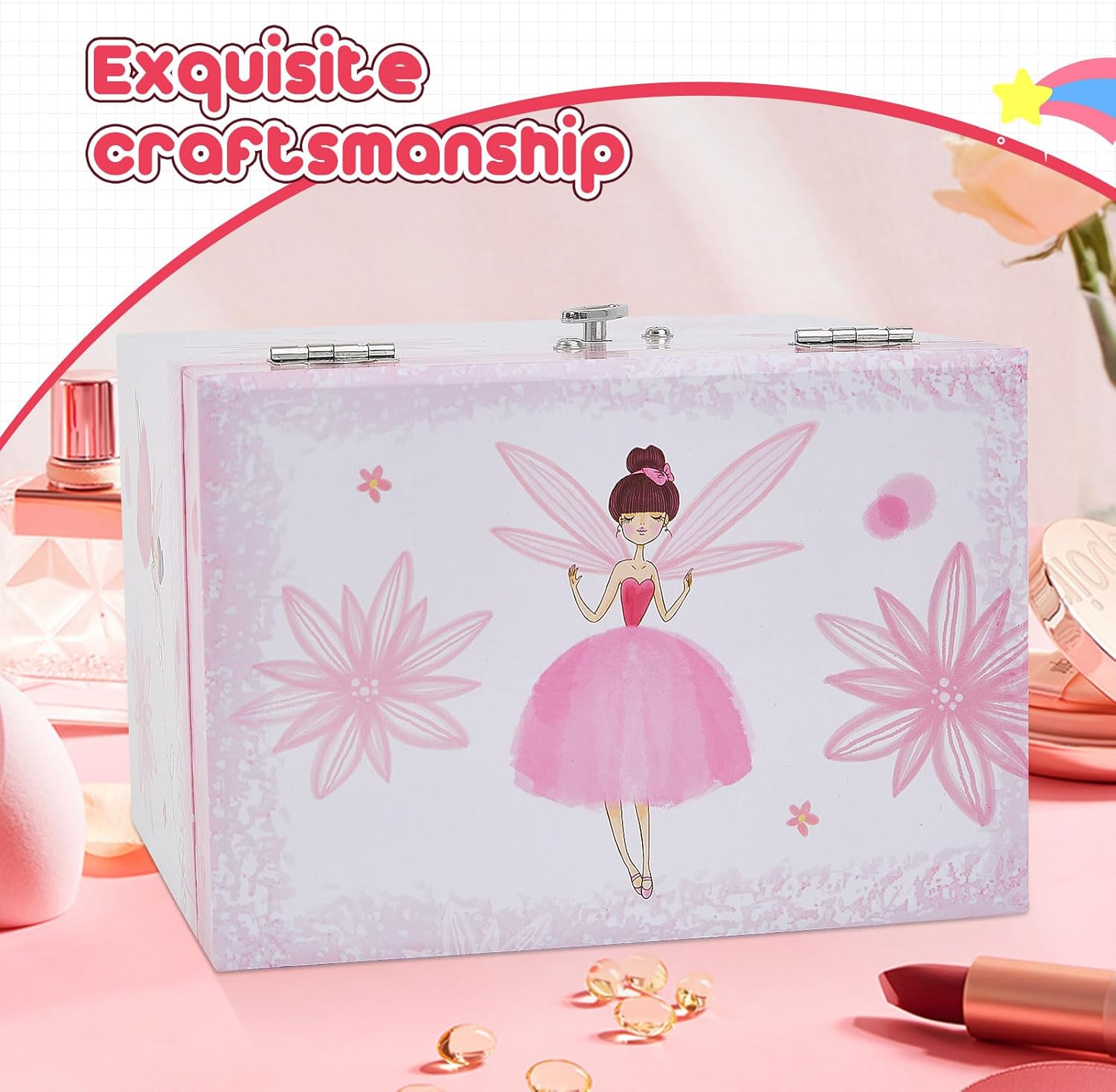 TAOPU Musical Jewellery Box for Girls with 2 Drawers, Kids Toys Music Box with Spinning Ballerina,Girls Gift for 3-12 Years Old Jewel Storage Box - 7