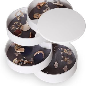 CONBOLA Jewelry Organizer, Small Jewelry Storage Box Earring Holder for Women, 5-Layer Rotating Travel Jewelry Tray Case with Lid for Bracelets Rings Bracelets, Gift for Women Teen Girls - 1