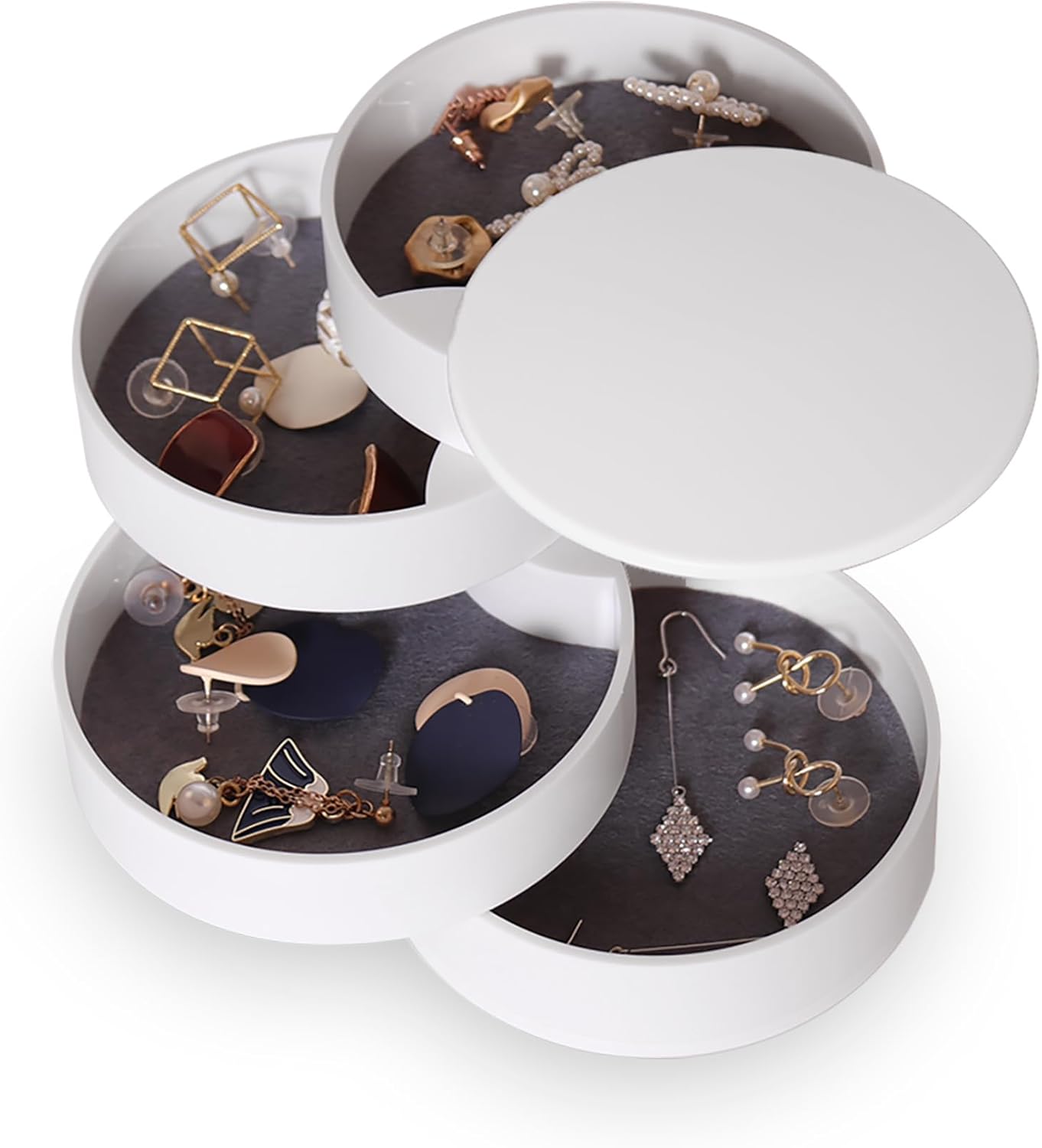 CONBOLA Jewelry Organizer, Small Jewelry Storage Box Earring Holder for Women, 5-Layer Rotating Travel Jewelry Tray Case with Lid for Bracelets Rings Bracelets, Gift for Women Teen Girls - 1
