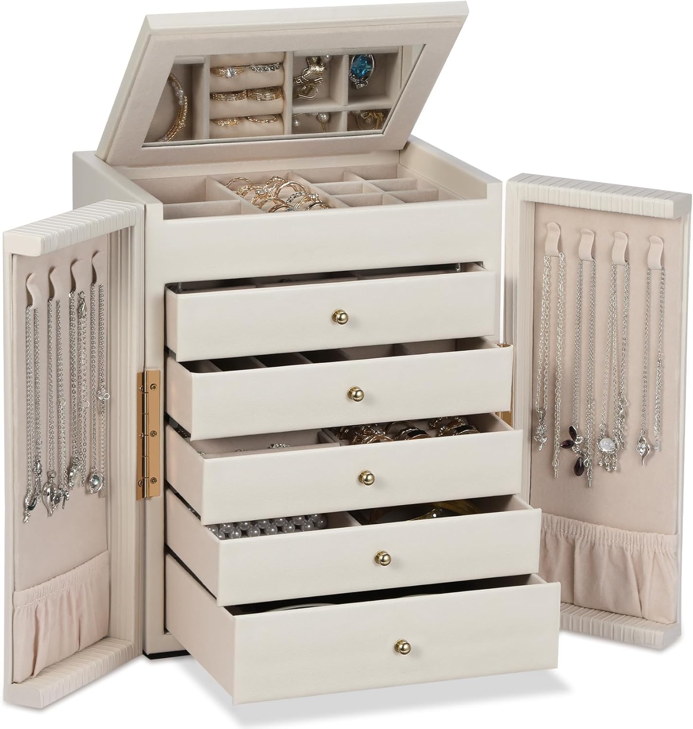Dajasan Large Jewelry Organizer Box, Jewelry Boxes for Women Girls, 6-Tier Jewelry Storage Organizer with Mirror for Necklace Ring Bracelet Watch, Gift Idea - 1