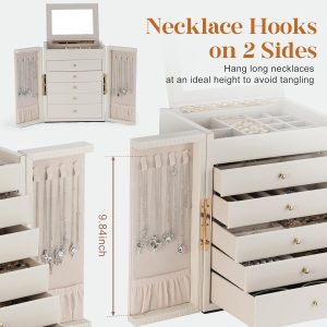 Dajasan Large Jewelry Organizer Box, Jewelry Boxes for Women Girls, 6-Tier Jewelry Storage Organizer with Mirror for Necklace Ring Bracelet Watch, Gift Idea - 2