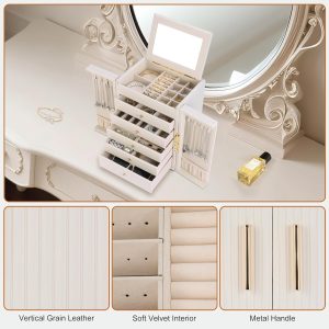 Dajasan Large Jewelry Organizer Box, Jewelry Boxes for Women Girls, 6-Tier Jewelry Storage Organizer with Mirror for Necklace Ring Bracelet Watch, Gift Idea - 5