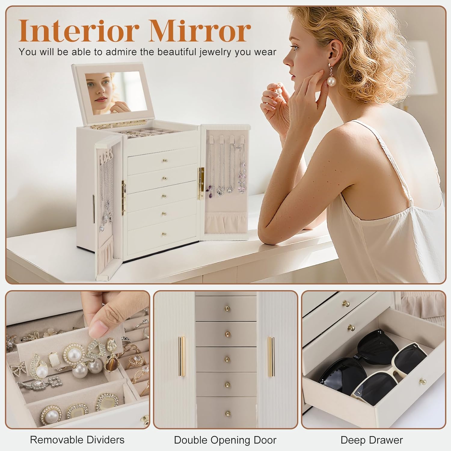 Dajasan Large Jewelry Organizer Box, Jewelry Boxes for Women Girls, 6-Tier Jewelry Storage Organizer with Mirror for Necklace Ring Bracelet Watch, Gift Idea - 6Dajasan Large Jewelry Organizer Box, Jewelry Boxes for Women Girls, 6-Tier Jewelry Storage Organizer with Mirror for Necklace Ring Bracelet Watch, Gift Idea - 6