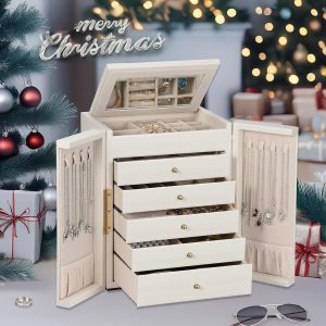Dajasan Large Jewelry Organizer Box, Jewelry Boxes for Women Girls, 6-Tier Jewelry Storage Organizer with Mirror for Necklace Ring Bracelet Watch, Gift Idea - 8