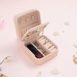 KElofoN Travel jewelry case Travel jewelry box Travel Jewelry Organizer Small box Gift for Girls Women with Mirror(Pink) - 6