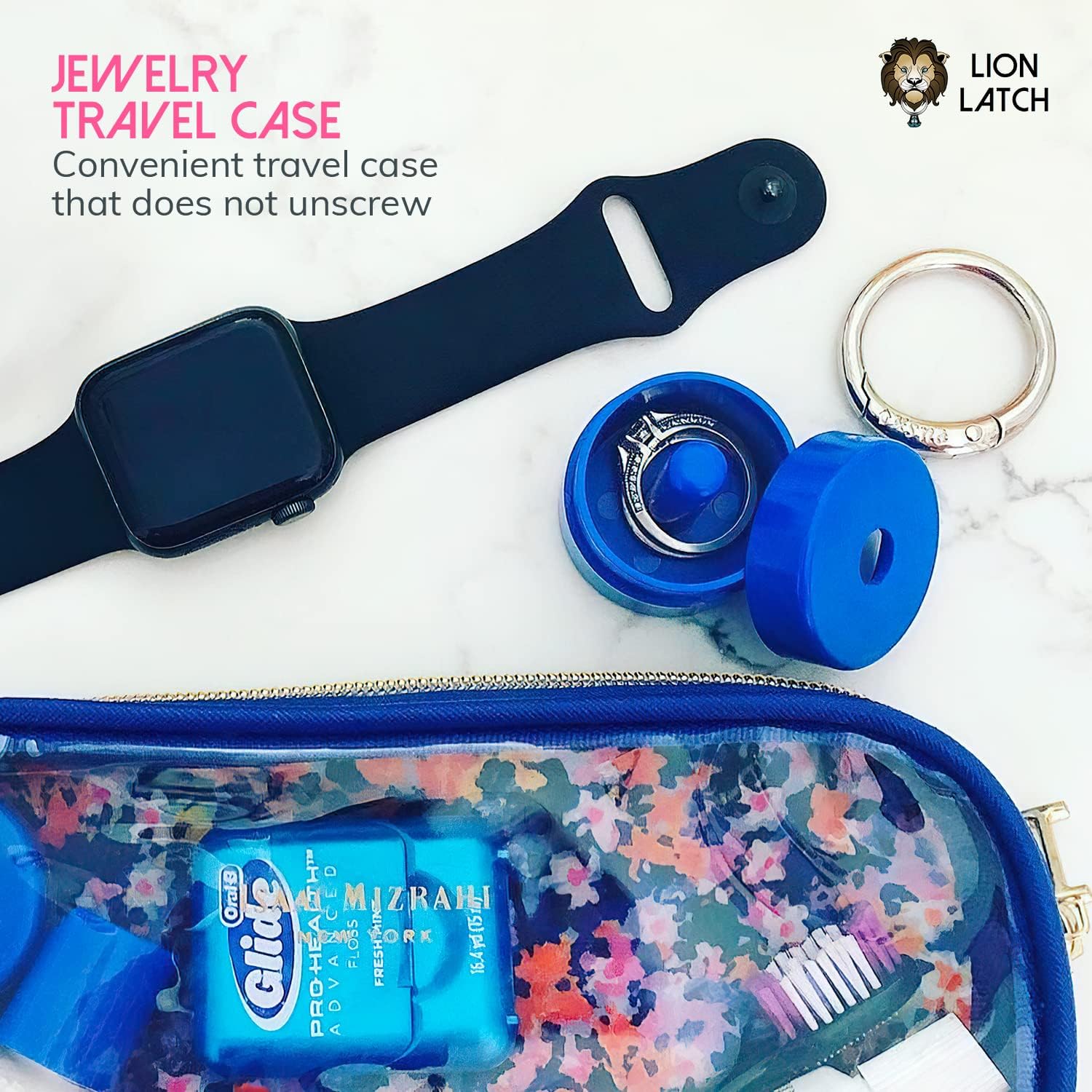 Lion Latch Travel Jewelry Box Case, Ring Holder on Shark Tank - Ring Holder for Women Girls with Keychain, Small Jewelry Organizer Boxes, Portable Ring Keeper Key Chain, Jewelry Storage Case - 5