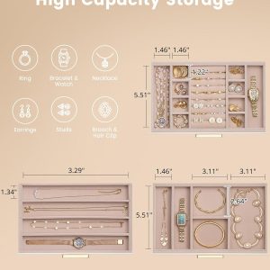 Lolalet Jewelry Box Organizer, 3-Layer Jewelry Organizers and Storage Case with Glass Lid, Ring Earring Bracelet Necklace Holder Organizer, Birthday Valentine Gifts for Women Girls - 5