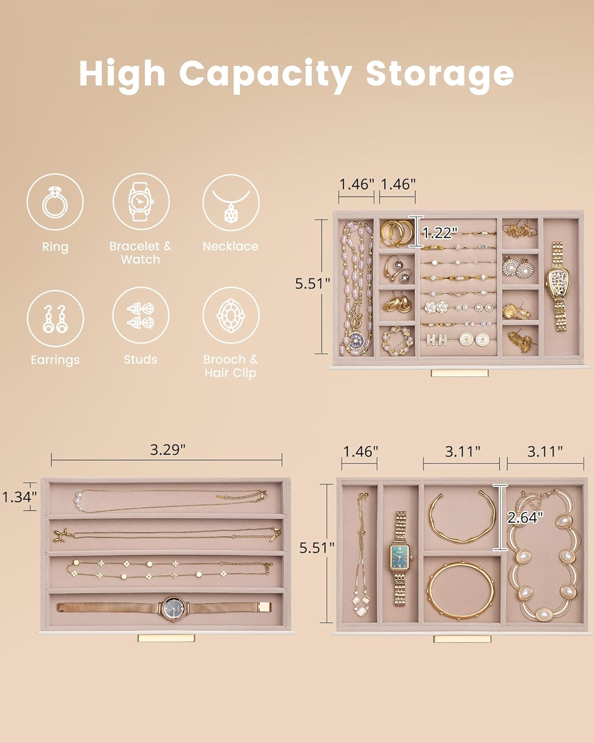 Lolalet Jewelry Box Organizer, 3-Layer Jewelry Organizers and Storage Case with Glass Lid, Ring Earring Bracelet Necklace Holder Organizer, Birthday Valentine Gifts for Women Girls - 5