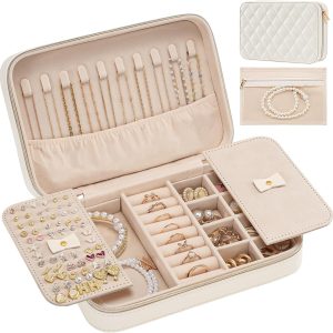 Lolalet Travel Jewelry Case for Women Girls, Travel Jewelry Organizer Box with Mirror & Clear Storage Bag, Small Portable Earring Necklace Bracelet Ring Case, Birthday Valentine Gifts - 1