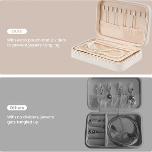 Lolalet Travel Jewelry Case for Women Girls, Travel Jewelry Organizer Box with Mirror & Clear Storage Bag, Small Portable Earring Necklace Bracelet Ring Case, Birthday Valentine Gifts - 3