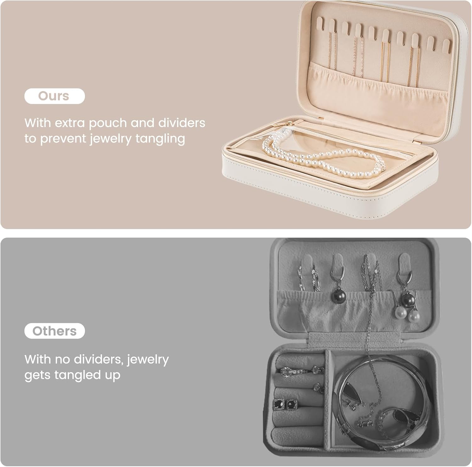 Lolalet Travel Jewelry Case for Women Girls, Travel Jewelry Organizer Box with Mirror & Clear Storage Bag, Small Portable Earring Necklace Bracelet Ring Case, Birthday Valentine Gifts - 3