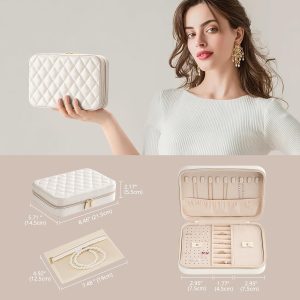 Lolalet Travel Jewelry Case for Women Girls, Travel Jewelry Organizer Box with Mirror & Clear Storage Bag, Small Portable Earring Necklace Bracelet Ring Case, Birthday Valentine Gifts - 7