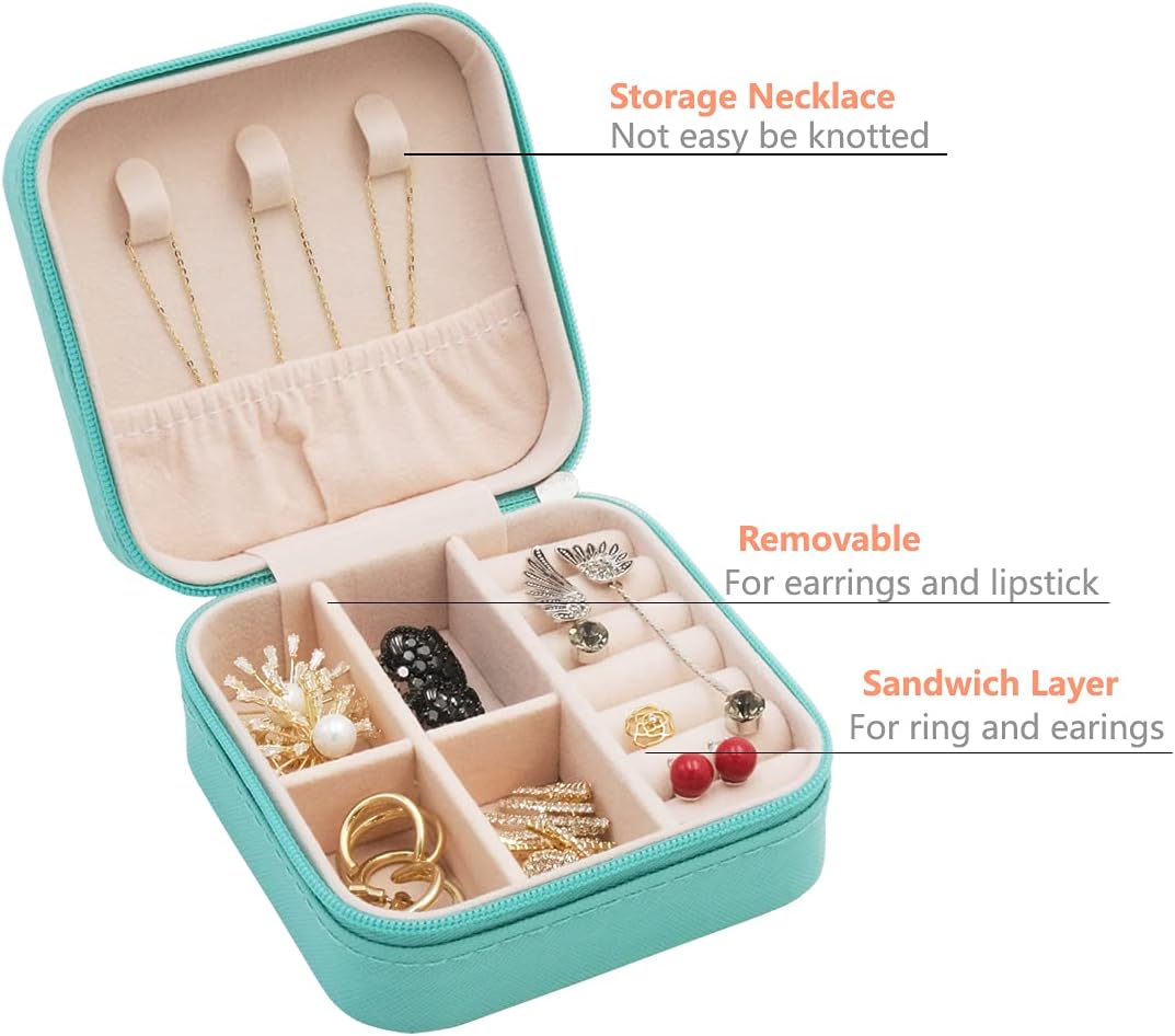 Mini Jewelry Travel Case, Small Portable Jewellry Organizer Box Portable Display Storage Box for Rings Earrings Necklaces, Gifts for Girl, Women, Wedding, Birthday,New Year,Christmas Gifts - 3