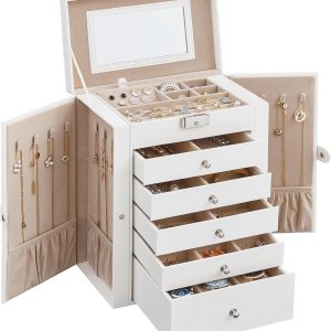 SONGMICS 6-Layer Jewelry Box Organizer with 5 Drawers, Jewelry Storage Case with Lock and Mirror, Large Storage Capacity, Gift for Loved Ones, for Necklaces, Watches - 1