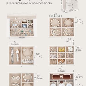 SONGMICS 6-Layer Jewelry Box Organizer with 5 Drawers, Jewelry Storage Case with Lock and Mirror, Large Storage Capacity, Gift for Loved Ones, for Necklaces, Watches - 3