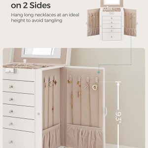 SONGMICS 6-Layer Jewelry Box Organizer with 5 Drawers, Jewelry Storage Case with Lock and Mirror, Large Storage Capacity, Gift for Loved Ones, for Necklaces, Watches - 4