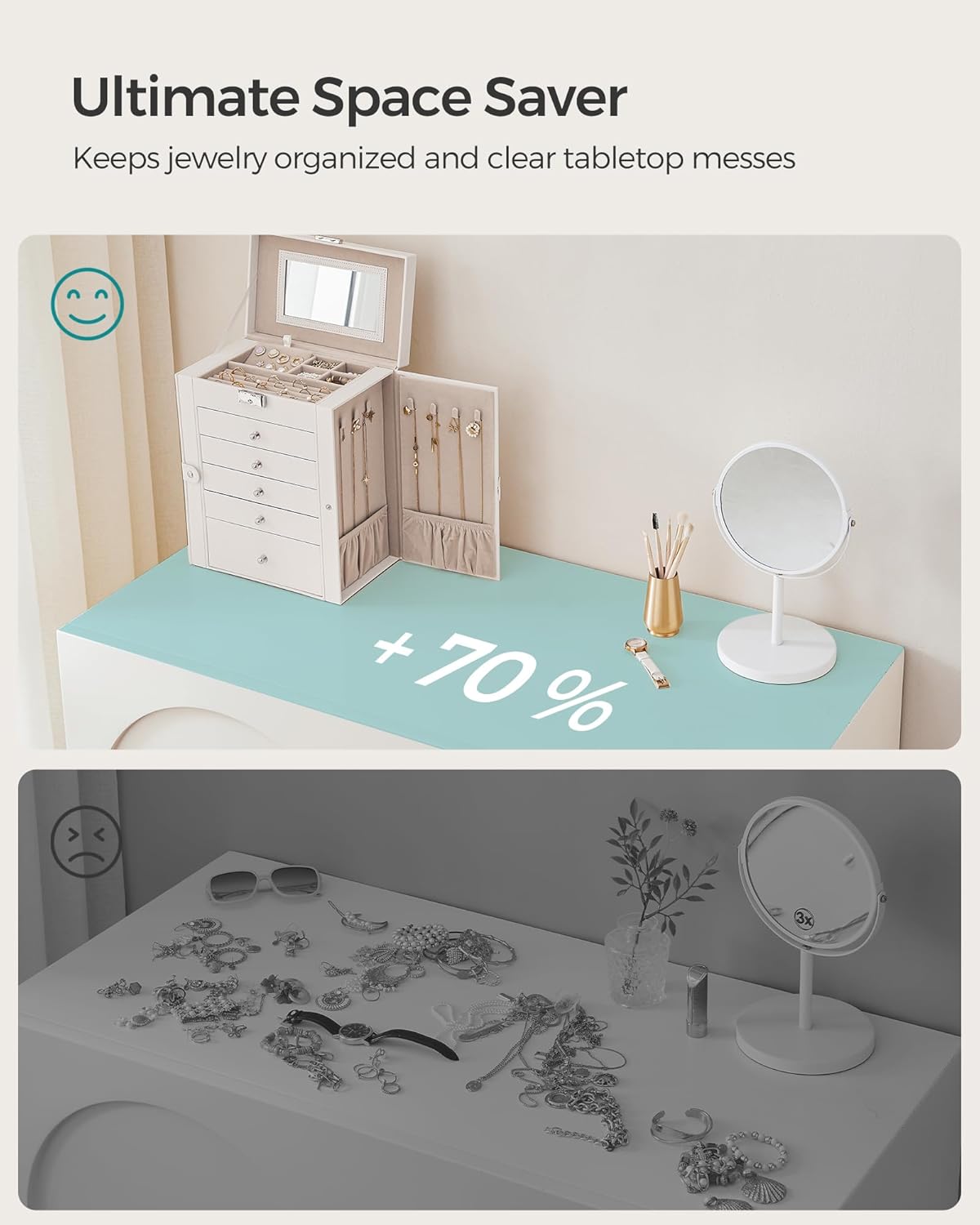 SONGMICS 6-Layer Jewelry Box Organizer with 5 Drawers, Jewelry Storage Case with Lock and Mirror, Large Storage Capacity, Gift for Loved Ones, for Necklaces, Watches - 7