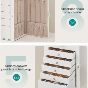SONGMICS 6-Layer Jewelry Box Organizer with 5 Drawers, Jewelry Storage Case with Lock and Mirror, Large Storage Capacity, Gift for Loved Ones, for Necklaces, Watches - 8