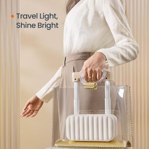 SONGMICS HOME Travel Jewelry Case, Travel Jewelry Box Organizer with Mirror, 4.1 x 8 x 2.4 Inches, Stitching, Portable, Gift Idea, Cloud White UJBC180W01 - 2