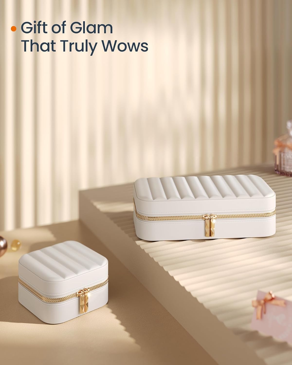 SONGMICS HOME Travel Jewelry Case, Travel Jewelry Box Organizer with Mirror, 4.1 x 8 x 2.4 Inches, Stitching, Portable, Gift Idea, Cloud White UJBC180W01 - 6