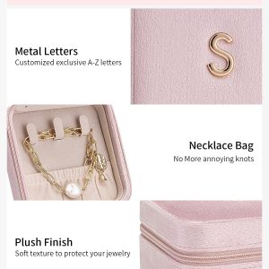 Vlando Valentines Day Gifts for Her, Travel Jewelry Case for Women, A Initial Jewelry Case, Mini Jewelry Travel Organizer Travel Essentials for Travel Gift Teen Girls - 3