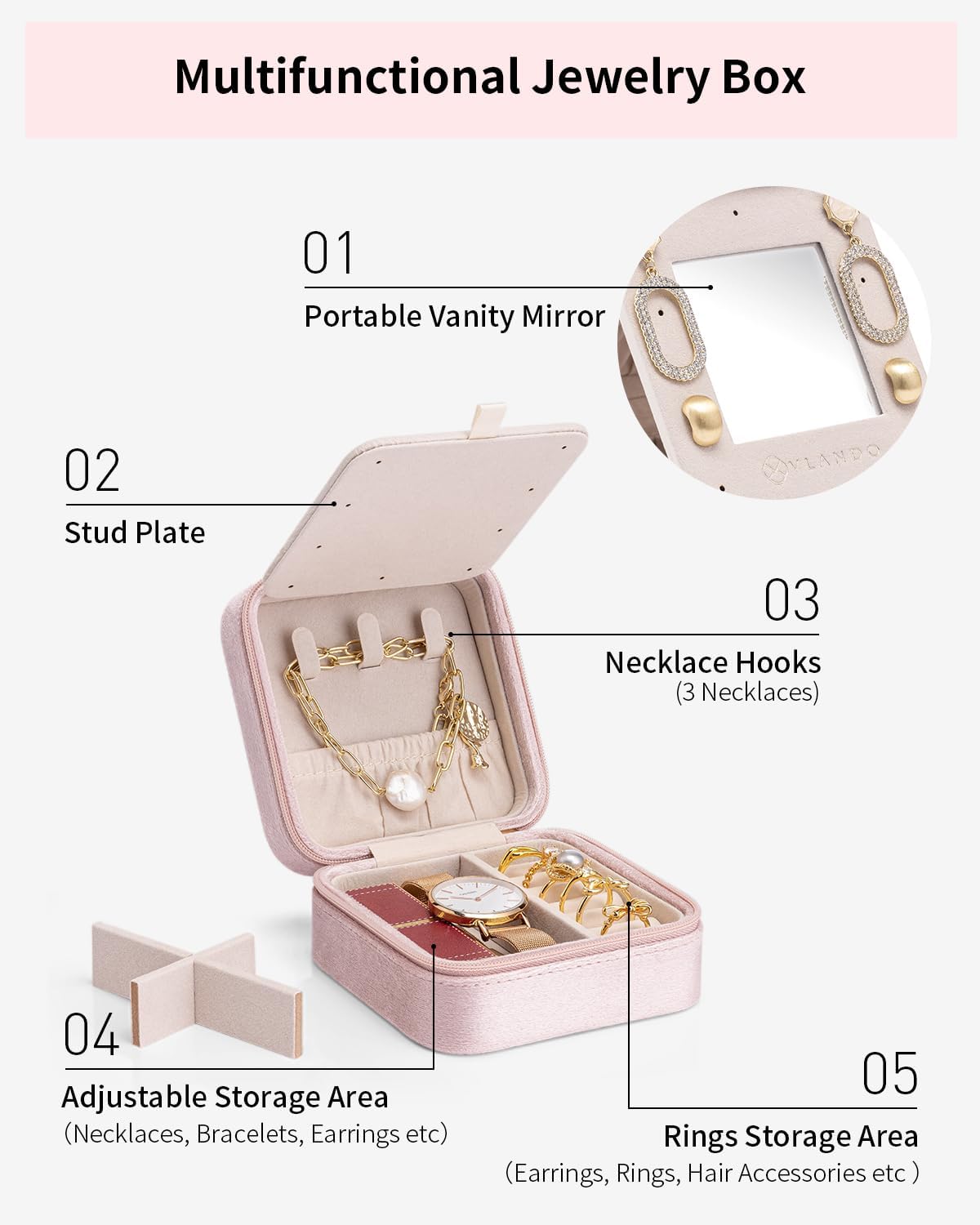 Vlando Valentines Day Gifts for Her, Travel Jewelry Case for Women, A Initial Jewelry Case, Mini Jewelry Travel Organizer Travel Essentials for Travel Gift Teen Girls - 4