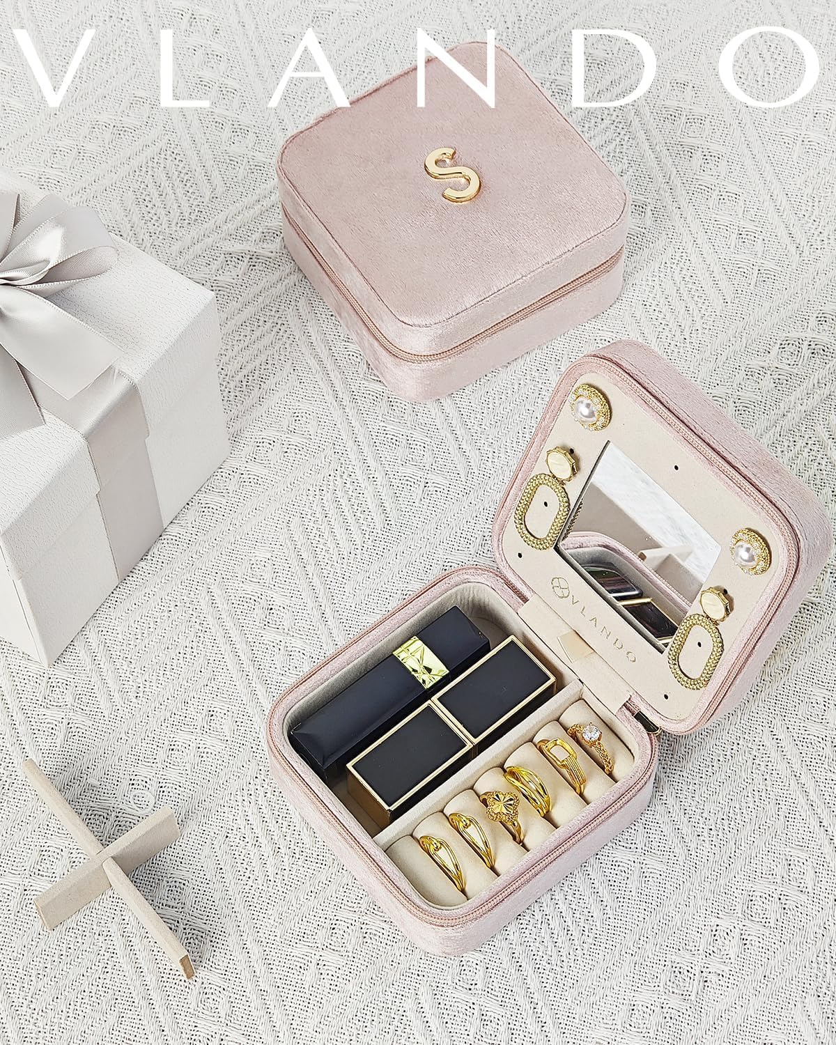 Vlando Valentines Day Gifts for Her, Travel Jewelry Case for Women, A Initial Jewelry Case, Mini Jewelry Travel Organizer Travel Essentials for Travel Gift Teen Girls - 6
