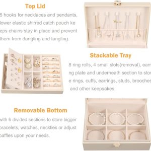 Voova Jewelry Box Organizer for Women Girls, 2 Layer Large Men Jewelry Storage Case, PU Leather Display Jewellery Holder with Removable Tray for Necklace Earrings Rings Bracelets - 2