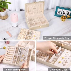 Voova Jewelry Box Organizer for Women Girls, 2 Layer Large Men Jewelry Storage Case, PU Leather Display Jewellery Holder with Removable Tray for Necklace Earrings Rings Bracelets - 3