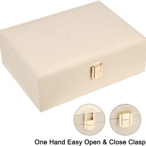 Voova Jewelry Box Organizer for Women Girls, 2 Layer Large Men Jewelry Storage Case, PU Leather Display Jewellery Holder with Removable Tray for Necklace Earrings Rings Bracelets - 5