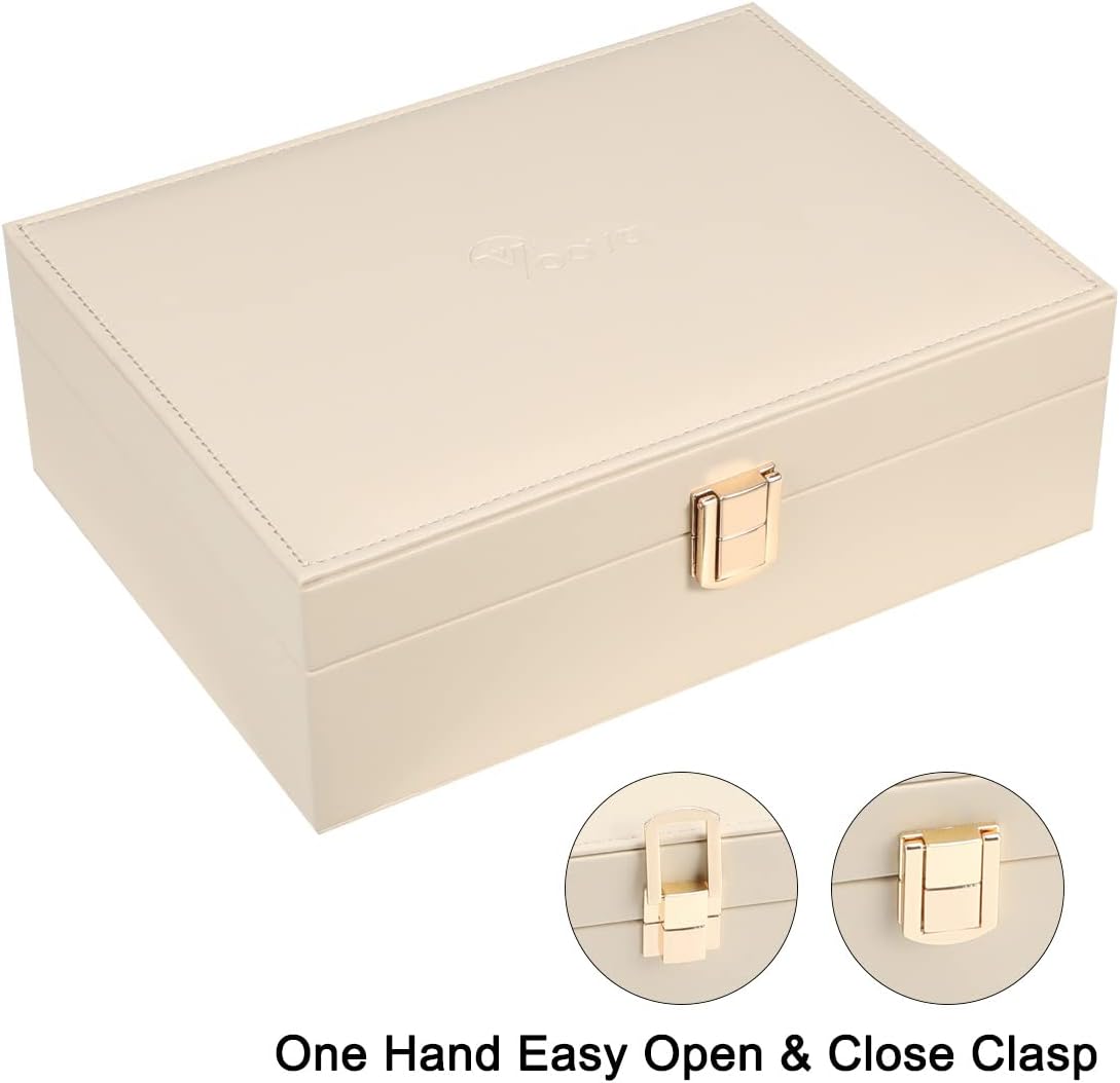 Voova Jewelry Box Organizer for Women Girls, 2 Layer Large Men Jewelry Storage Case, PU Leather Display Jewellery Holder with Removable Tray for Necklace Earrings Rings Bracelets - 5