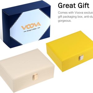 Voova Jewelry Box Organizer for Women Girls, 2 Layer Large Men Jewelry Storage Case, PU Leather Display Jewellery Holder with Removable Tray for Necklace Earrings Rings Bracelets - 6