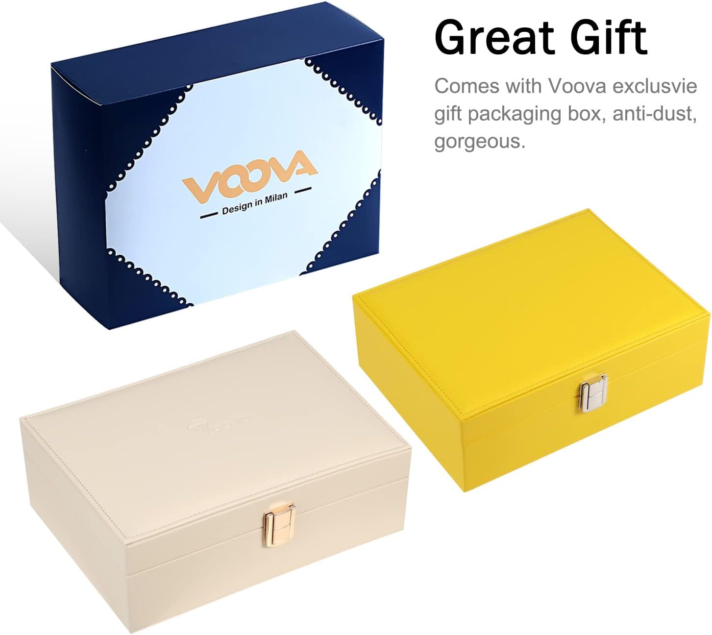 Voova Jewelry Box Organizer for Women Girls, 2 Layer Large Men Jewelry Storage Case, PU Leather Display Jewellery Holder with Removable Tray for Necklace Earrings Rings Bracelets - 6