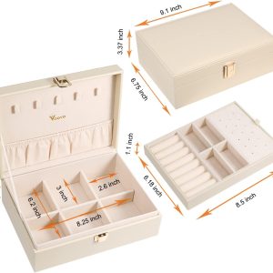 Voova Jewelry Box Organizer for Women Girls, 2 Layer Large Men Jewelry Storage Case, PU Leather Display Jewellery Holder with Removable Tray for Necklace Earrings Rings Bracelets - 7