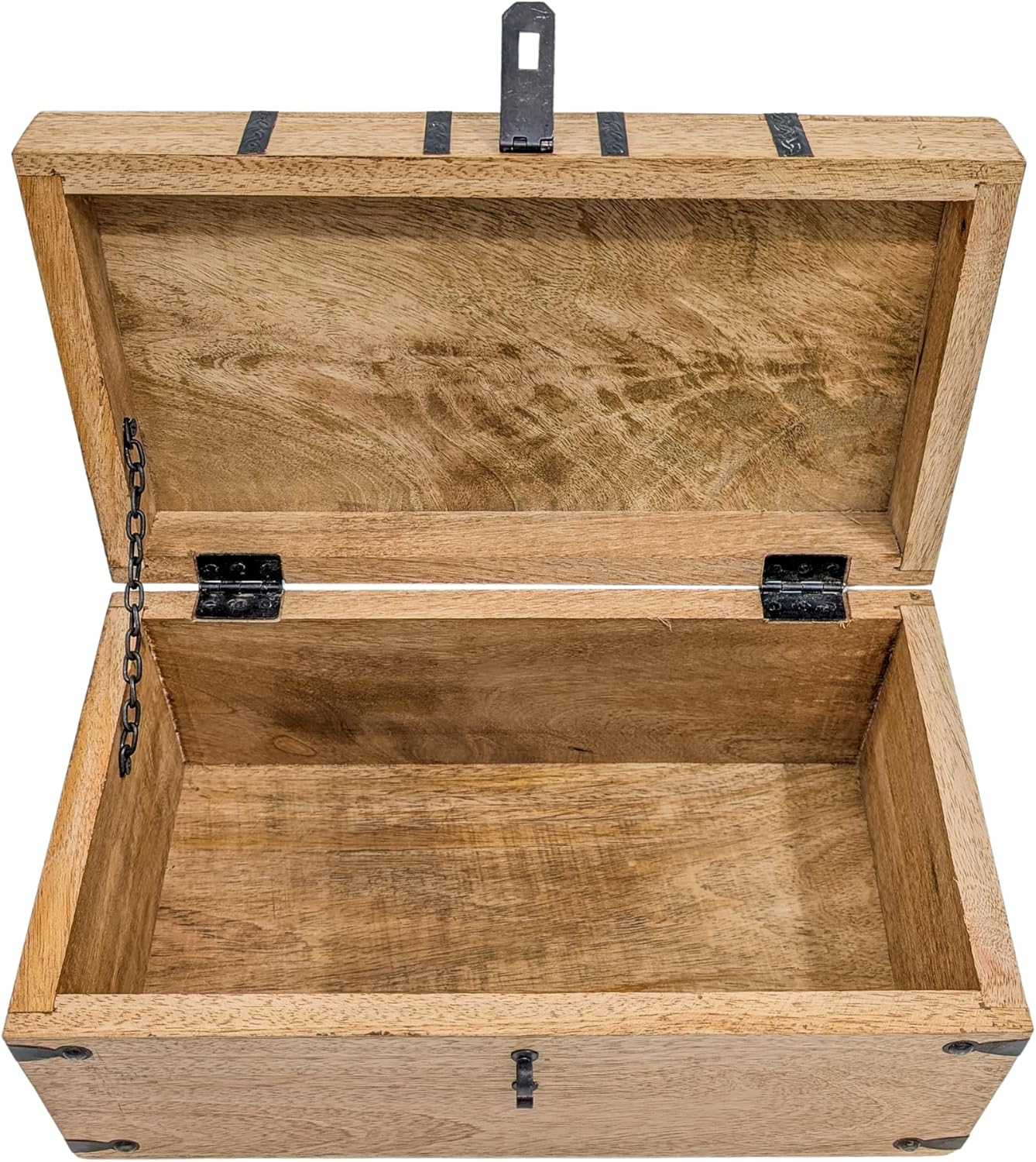 Handmade Pirate Treasure Chest - Rustic Decorative Jewelry - Wooden Storage Box with Iron Lock & Skeleton Key (XL 14.5 x 8 x 7) - 4