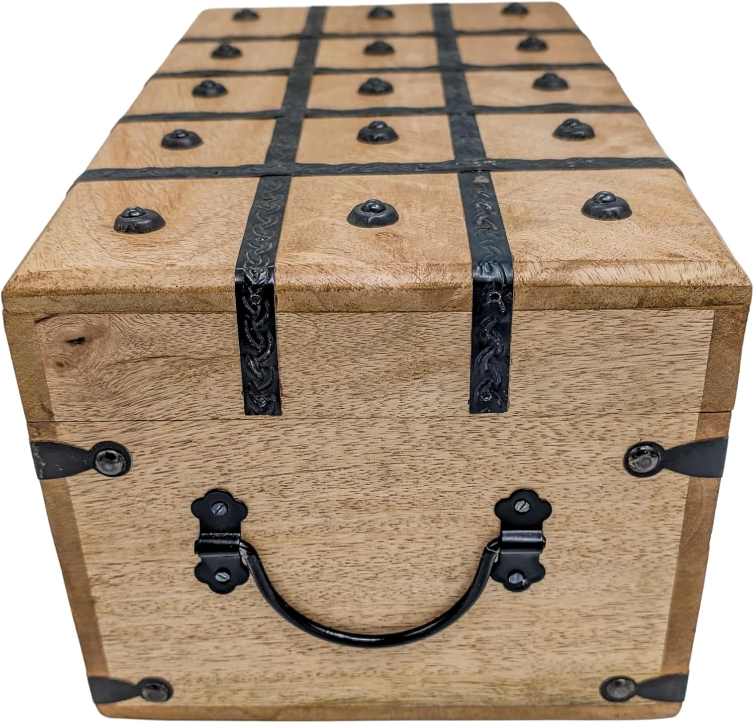 Handmade Pirate Treasure Chest - Rustic Decorative Jewelry - Wooden Storage Box with Iron Lock & Skeleton Key (XL 14.5 x 8 x 7) - 5