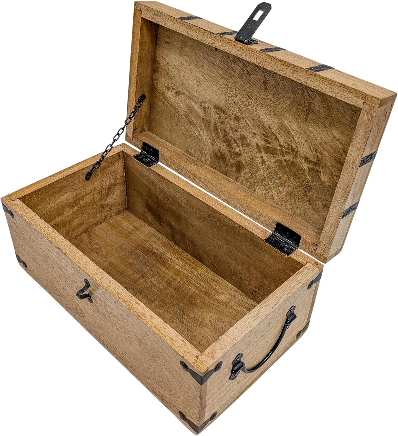 Handmade Pirate Treasure Chest - Rustic Decorative Jewelry - Wooden Storage Box with Iron Lock & Skeleton Key (XL 14.5 x 8 x 7) - 6
