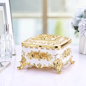 Hipiwe Vintage Jewelry Box Rectangular Trinket Chest Metal Treasure Holder for Ring Earrings Organizer Keepsake Box Gift for Woman, Beige, 5.1 L x 5.1 W x 3.1 H - 5