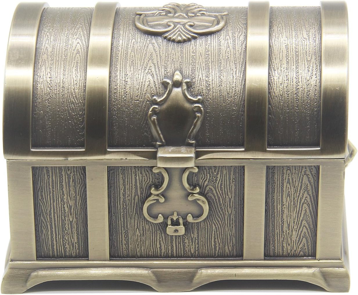 Rectangle Vintage Metal Treasure Chest Trinket Jewelry Box Gift Box Ring Case for Girls Ladies Women, Medium, Bronze - 1