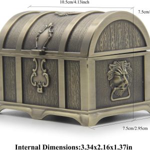 Rectangle Vintage Metal Treasure Chest Trinket Jewelry Box Gift Box Ring Case for Girls Ladies Women, Medium, Bronze - 4