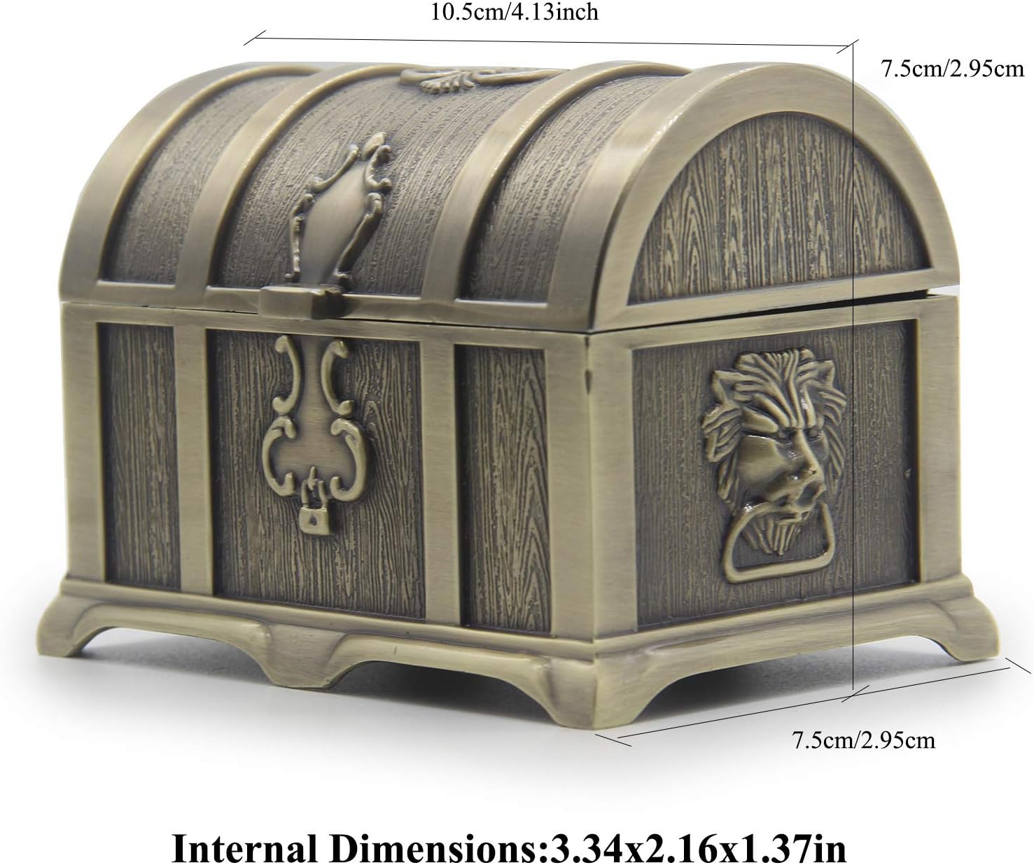 Rectangle Vintage Metal Treasure Chest Trinket Jewelry Box Gift Box Ring Case for Girls Ladies Women, Medium, Bronze - 4