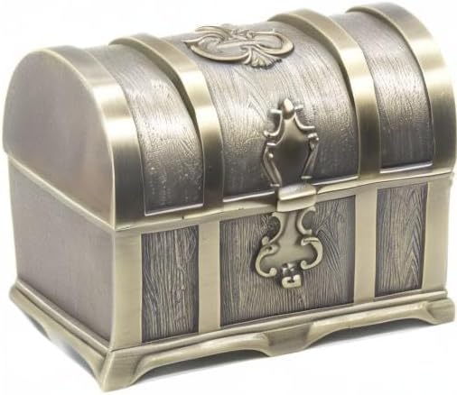 Rectangle Vintage Metal Treasure Chest Trinket Jewelry Box Gift Box Ring Case for Girls Ladies Women, Medium, Bronze - 6