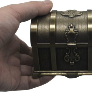 Rectangle Vintage Metal Treasure Chest Trinket Jewelry Box Gift Box Ring Case for Girls Ladies Women, Medium, Bronze - 7