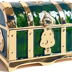Retro Jewelry Box Arched Vintage Rectangular Metal Chest Necklace Ring Earrings Storage Case for Women Girls (Golden Transparent Green, S) - 1