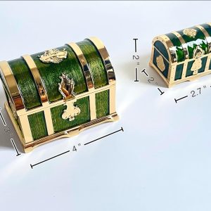 Retro Jewelry Box Arched Vintage Rectangular Metal Chest Necklace Ring Earrings Storage Case for Women Girls (Golden Transparent Green, S) - 3